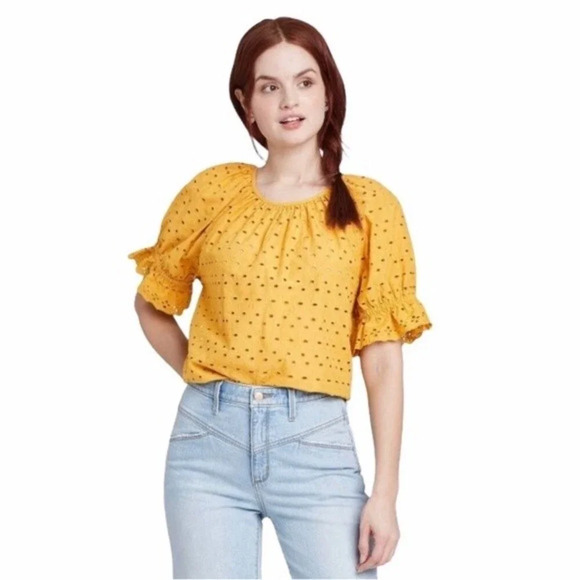 Universal thread eyelet short sleeve blouse sz Large‎ - Picture 1 of 10